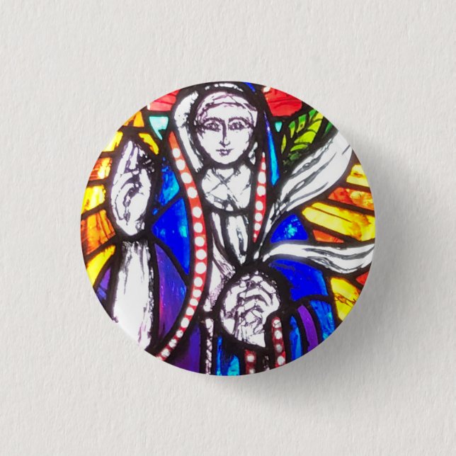 Badge Rond 2,50 Cm Conception de vitrail avec figure religieuse. (Devant)