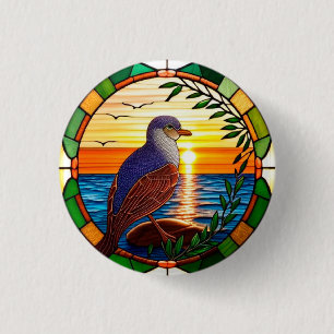 Badge Rond 2,50 Cm Conception de vitrail représentant un oiseau sur u