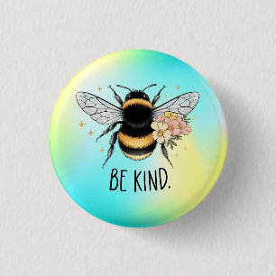 Badge Rond 2,50 Cm Conception Florale Mignonne Abeille Soyez Gentil