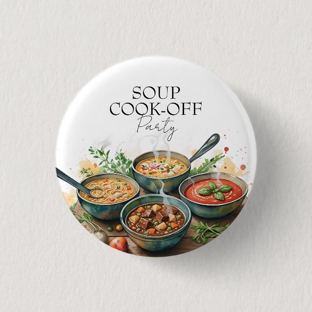 Badge Rond 2,50 Cm Concours de soupe rustique Potluck Party Aquarelle (Devant)