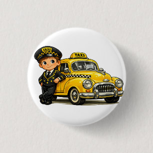 Badge Rond 2,50 Cm Conducteur de Taxi Rétro Garçon avec T-Shirt de Vo