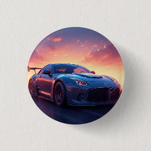 Badge Rond 2,50 Cm Conduite de voiture de sport élégante au coucher d