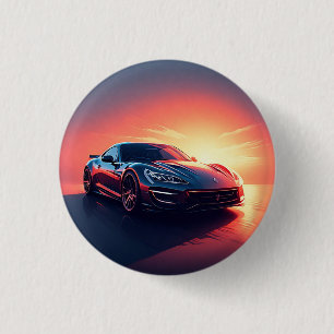 Badge Rond 2,50 Cm Conduite de voiture de sport élégante au coucher d