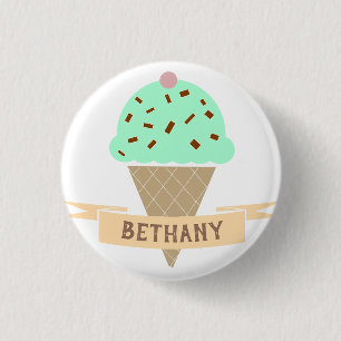 Badge Rond 2,50 Cm Cone de crème glacée à la menthe Choc de la menthe