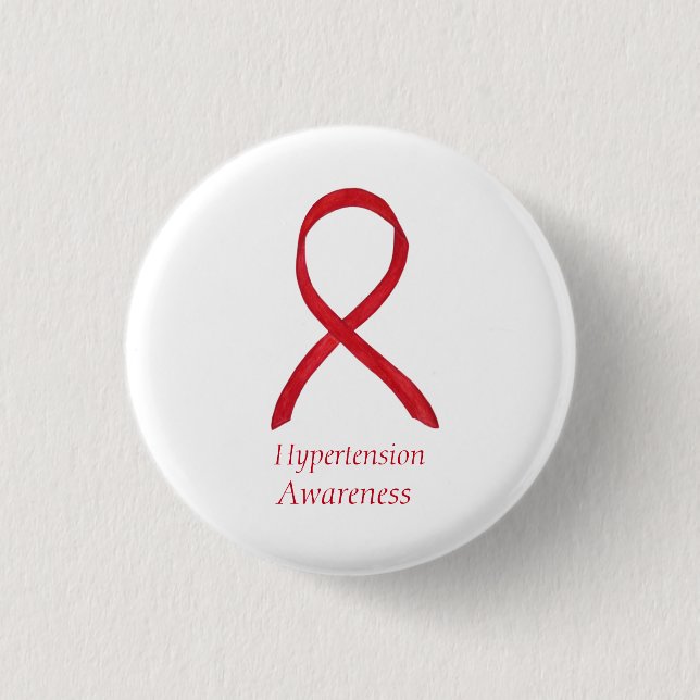 Badge Rond 2,50 Cm Connaissance de l'hypertension (HTN) Ruban rouge É (Devant)