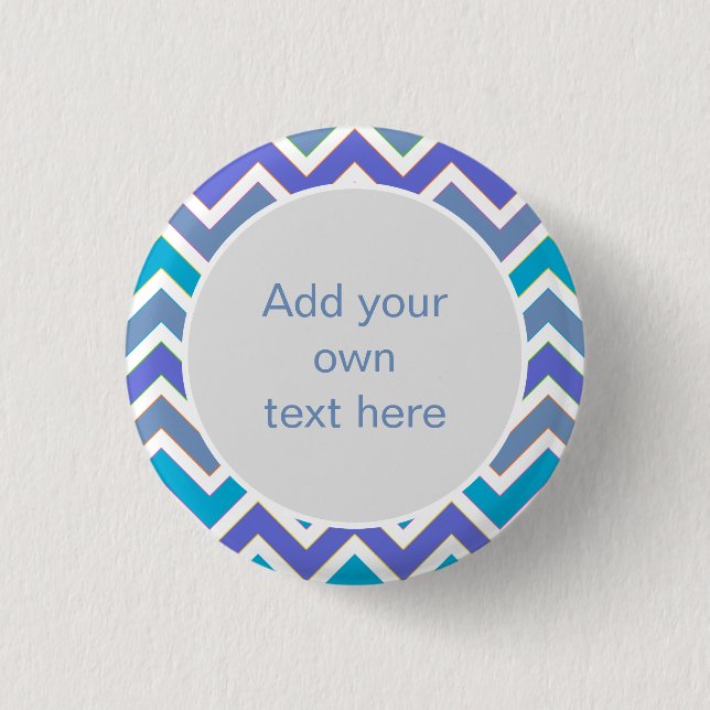 Badge Rond 2,50 Cm Cool Blue Sporty Chevron Motif Texte personnalisé (Devant)