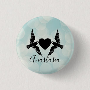 Badge Rond 2,50 Cm Cool, Extraordinaire, Oiseaux bleus avec coeur