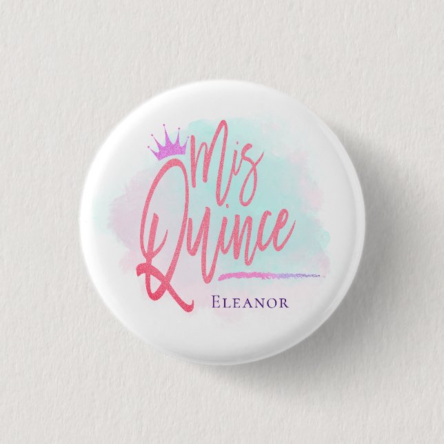 Badge Rond 2,50 Cm Cool Mis Quince Blush Pink Nom du script (Devant)