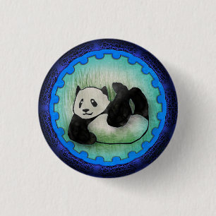 Badge Rond 2,50 Cm Copain amical de panda de Rolly Polly dans le bleu