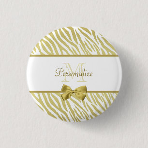 Badge Rond 2,50 Cm Copie fascinante de zèbre de blanc et d'or avec l