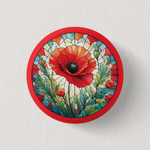 Badge Rond 2,50 Cm Coquelicot en Verre Coloré