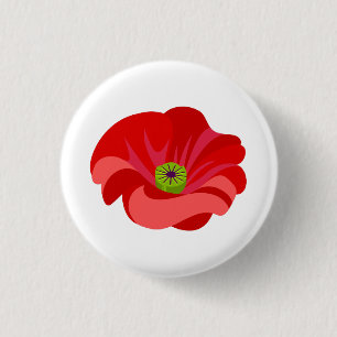 Badge Rond 2,50 Cm Coquelicot rouge sur fond blanc
