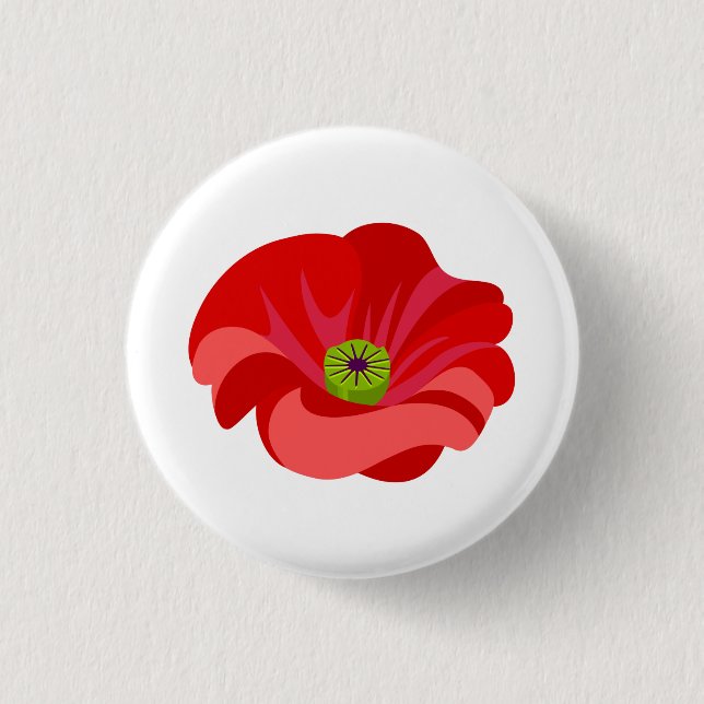 Badge Rond 2,50 Cm Coquelicot rouge sur fond blanc (Devant)