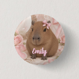 Badge Rond 2,50 Cm coquette capybara noeud rose