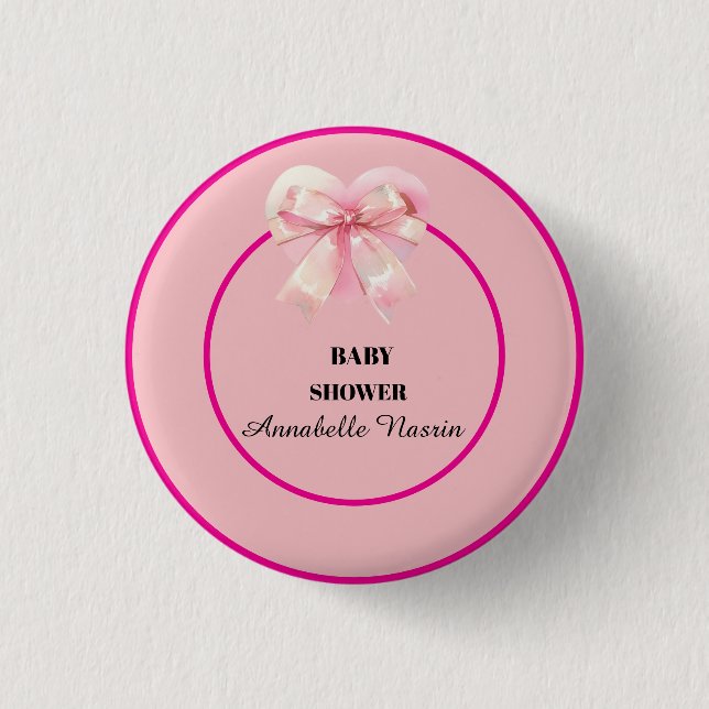 Badge Rond 2,50 Cm Coquette Pink Bow Ribbon Girl Baby Shower (Devant)