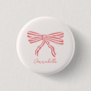 Badge Rond 2,50 Cm Coquette Pink Strited Bow