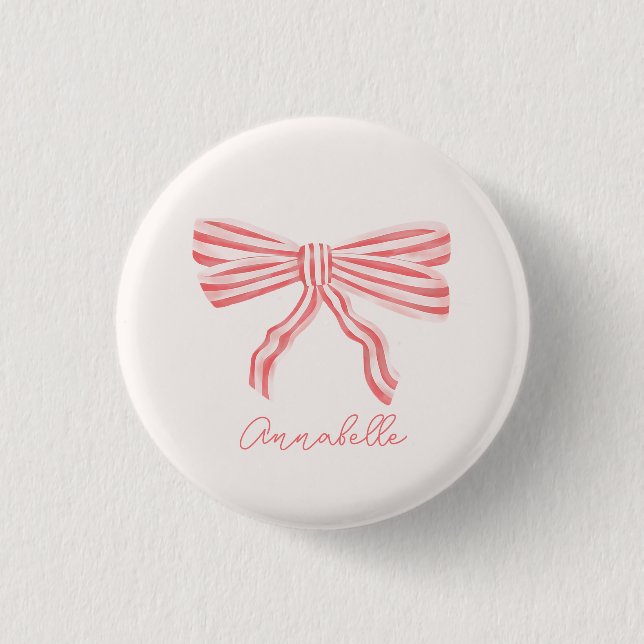 Badge Rond 2,50 Cm Coquette Pink Strited Bow (Devant)