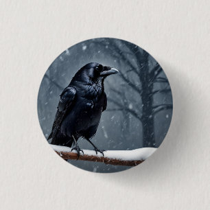 Badge Rond 2,50 Cm Corbeau noir foncé