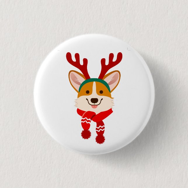Badge Rond 2,50 Cm Corgi de Noël (Devant)
