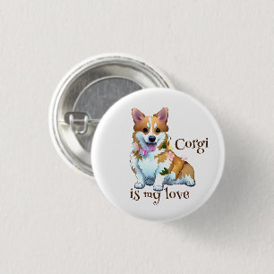 Badge Rond 2,50 Cm Corgi orange mignon pour une humeur positive