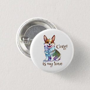 Badge Rond 2,50 Cm Corgi orange mignon pour une humeur positive