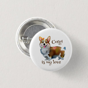 Badge Rond 2,50 Cm Corgi orange mignon pour une humeur positive