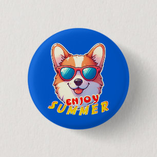 Badge Rond 2,50 Cm Corgi porte des lunettes de soleil Profitez de l'é