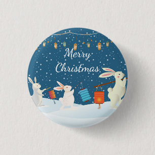 Badge Rond 2,50 Cm Cortège de lanternes de lapins mignons à travers l