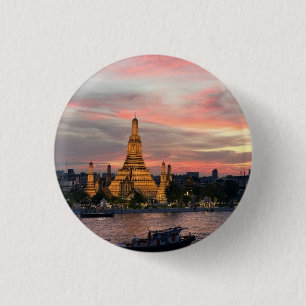 Badge Rond 2,50 Cm Coucher de soleil à Bangkok - Temple Wat Arun sur