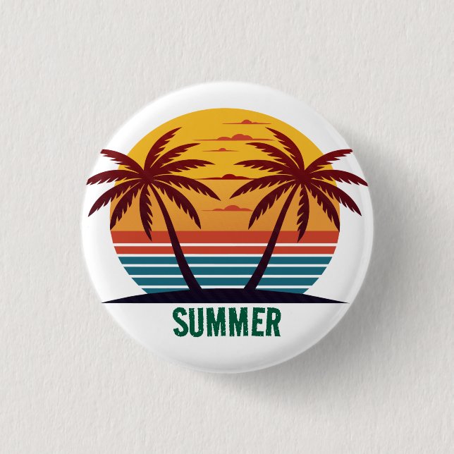Badge Rond 2,50 Cm Coucher de soleil avec palmiers Vector (Devant)