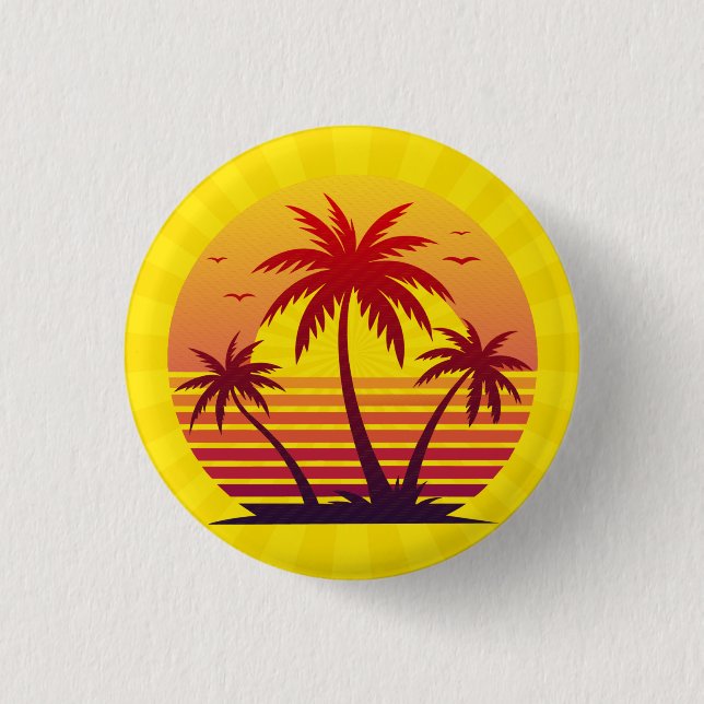 Badge Rond 2,50 Cm Coucher de soleil avec palmiers Vector (Devant)