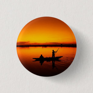 Badge Rond 2,50 Cm Coucher de soleil, bateau d'aviron Silhouette-1649