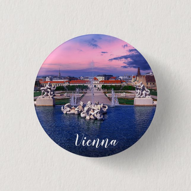 Badge Rond 2,50 Cm Coucher de soleil sur la fontaine de Vienne (Devant)