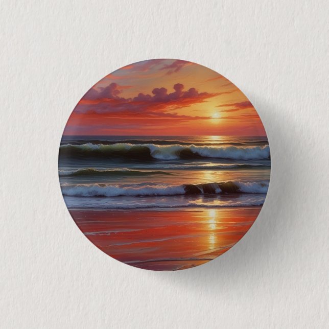 Badge Rond 2,50 Cm Coucher Rouge Océan Peinture de paysage marin (Devant)