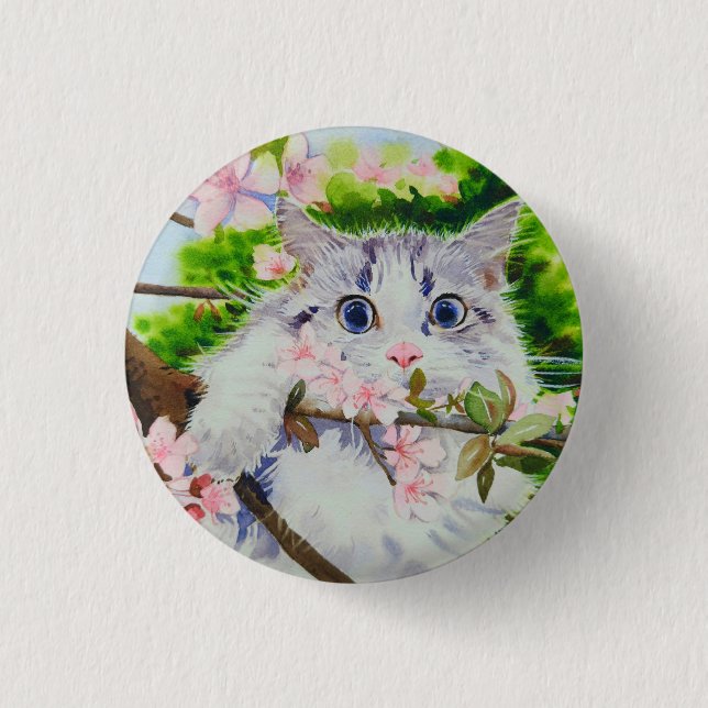 Badge Rond 2,50 Cm Couleur d'aquarelle du chat mignon (Devant)