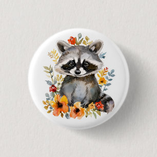 Badge Rond 2,50 Cm Couleur d'été des fleurs Raccoon