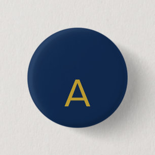 Badge Rond 2,50 Cm Couleur Or & Bleu Monogramme Initial Professionnel