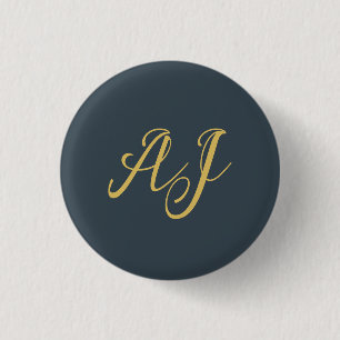 Badge Rond 2,50 Cm Couleur Or Charbon Monogramme Initial Professionne