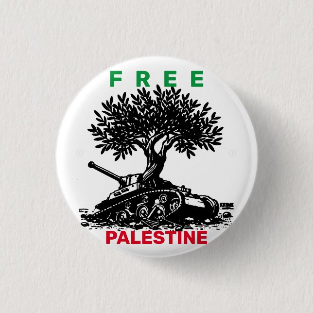 BADGE ROND 2,50 CM COULEURS PLAGES GRATUITES EN PALESTINE OLIVE TREE  (Devant)