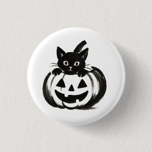 Badge Rond 2,50 Cm Coup d'oeil sur la citrouille – Dessin de chat noi