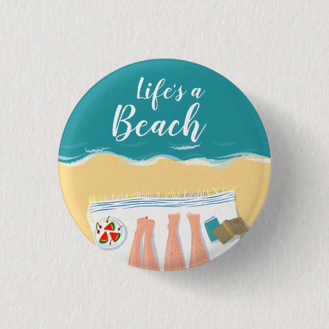 Badge Rond 2,50 Cm Couple bronzage sur la plage Slogan (Devant)