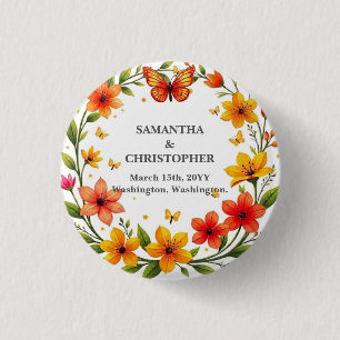 Badge Rond 2,50 Cm Couronne de papillons floraux Mariage Texte person