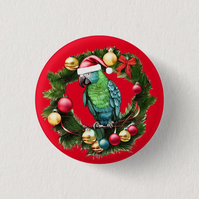 Badge Rond 2,50 Cm Couronne de perroquet de Noël (Devant)