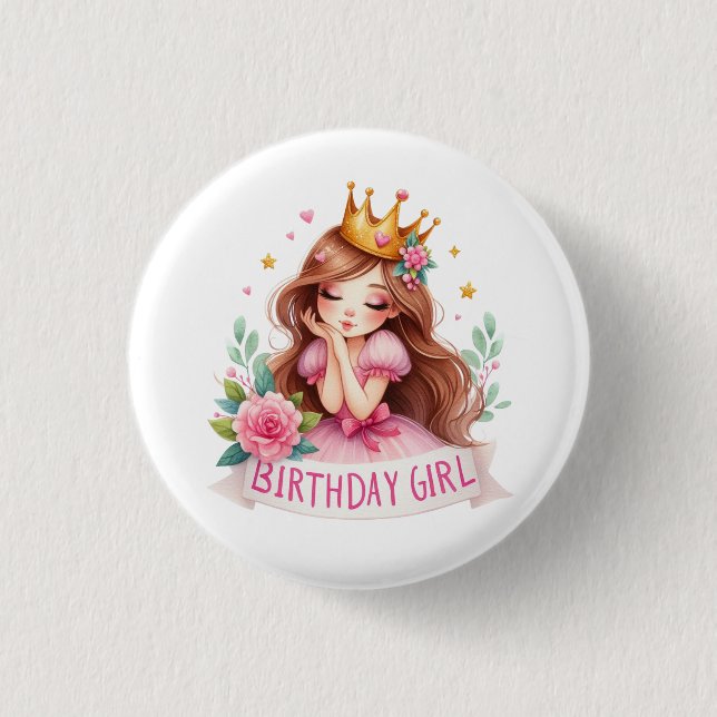 Badge Rond 2,50 Cm Couronne de princesse d'anniversaire (Devant)