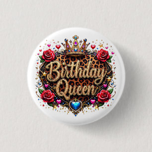 Badge Rond 2,50 Cm Couronne de Reine d'Anniversaire Glamour