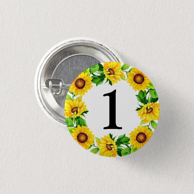 Badge Rond 2,50 Cm Couronne de tournesol Fille Bébé Anniversaire Numé (Devant & derrière)