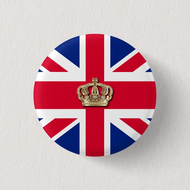 Badge Rond 2,50 Cm Couronne et Union Jack Patriotique 3 Cm Insigne ro (Devant)