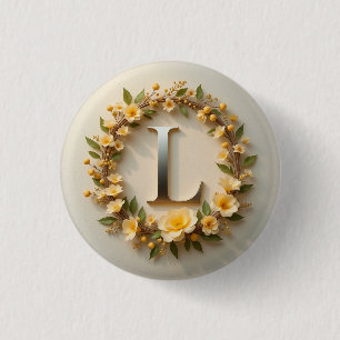 Badge Rond 2,50 Cm Couronne florale élégante avec la lettre L dorée