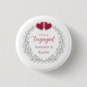 Badge Rond 2,50 Cm couronne florale noire cœur rouge nous sommes fian