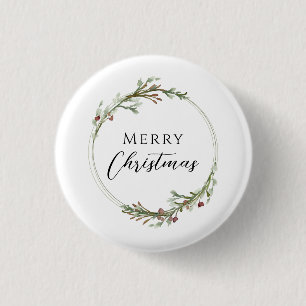 Badge Rond 2,50 Cm Couronne minimaliste de Noël blanc